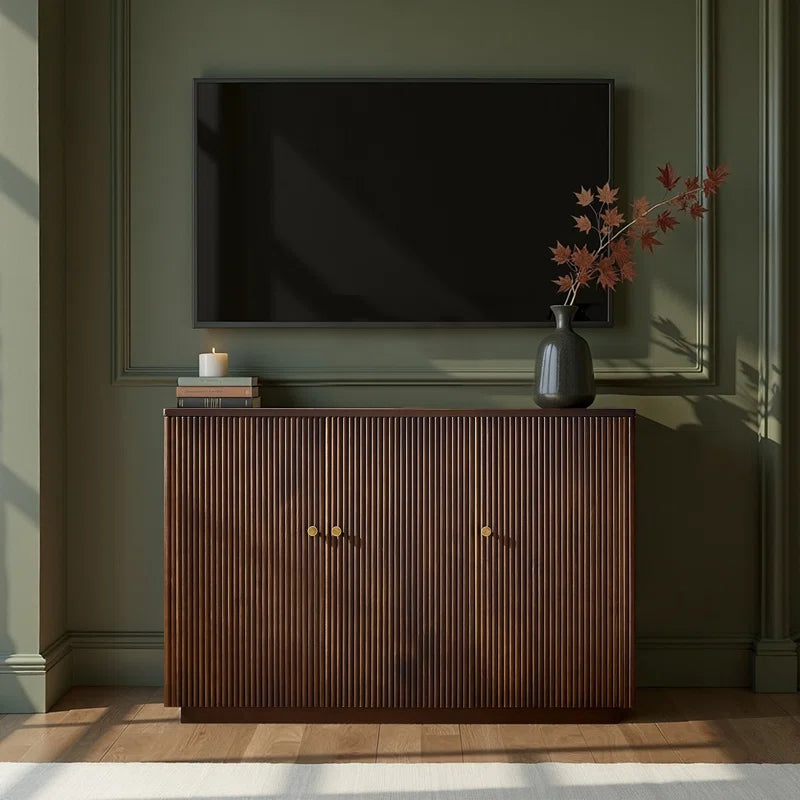 Martha Modern 48" Wide 3-Door Fluted Solid Wood Sideboard with Cable Management and Adjustable Shelves