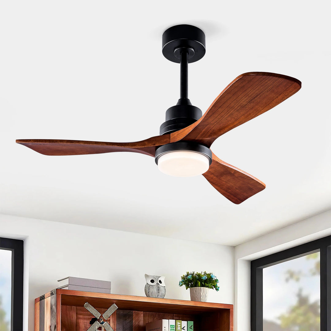 Sofucor 42"/48"/ 52"/60"Noiseless Walnut Wood Ceiling Fan with Remote Control, Integrated Light Optional