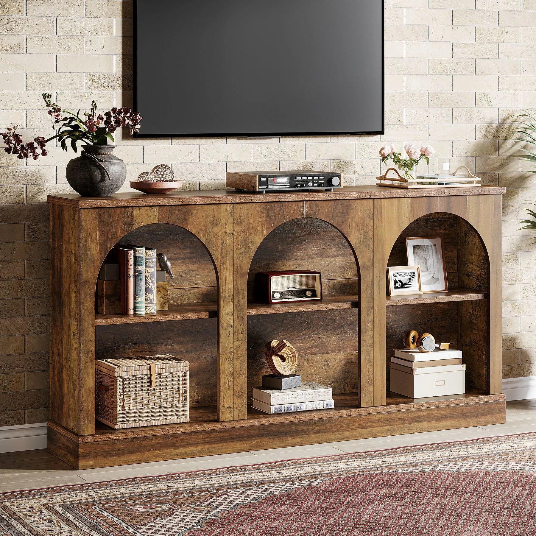 Farmhouse TV Stand for Tvs up to 65 Inches, Farmhouse Entertainment Center with Storage