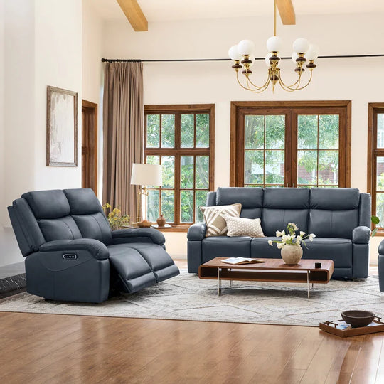 Hadlee Genuine Leather Reclining Sofa with Multi-Function Console.