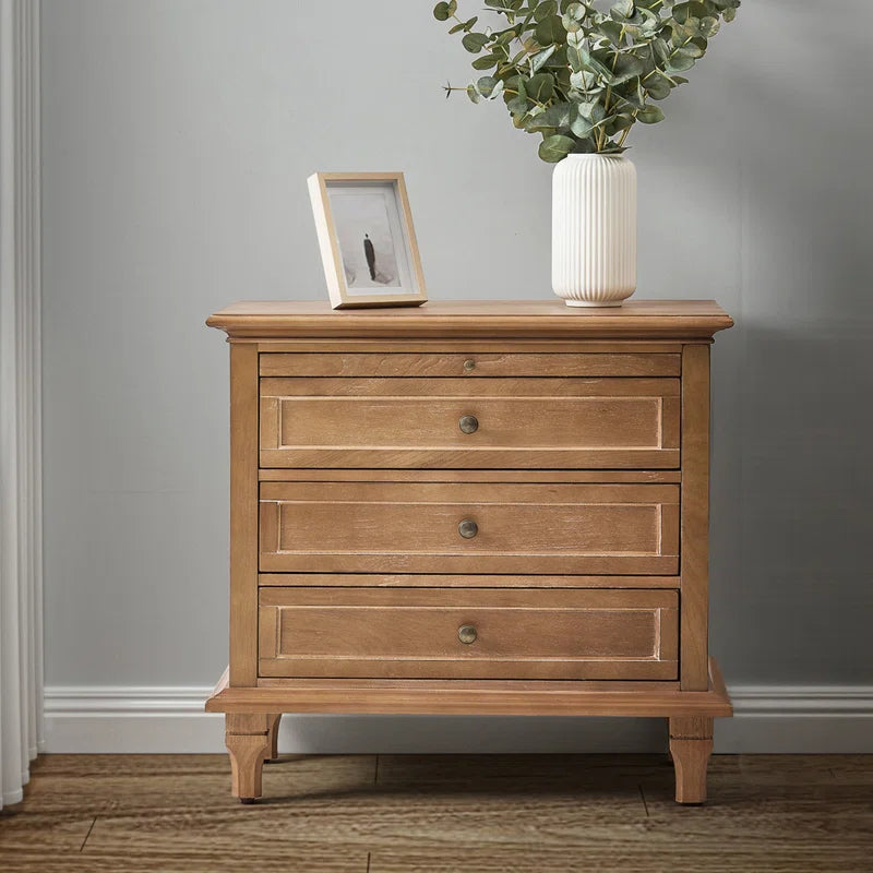 Arthelia Traditional 28.37''W 3-Drawer End Table with Charging Station and Pull-Out Shelf