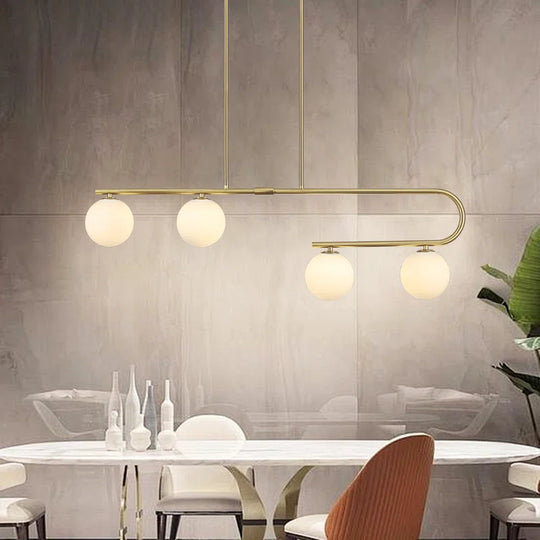 4 - Light Modern Kitchen Island Chandelier with Globe Glass Shade for Dining Room Living Room Entry