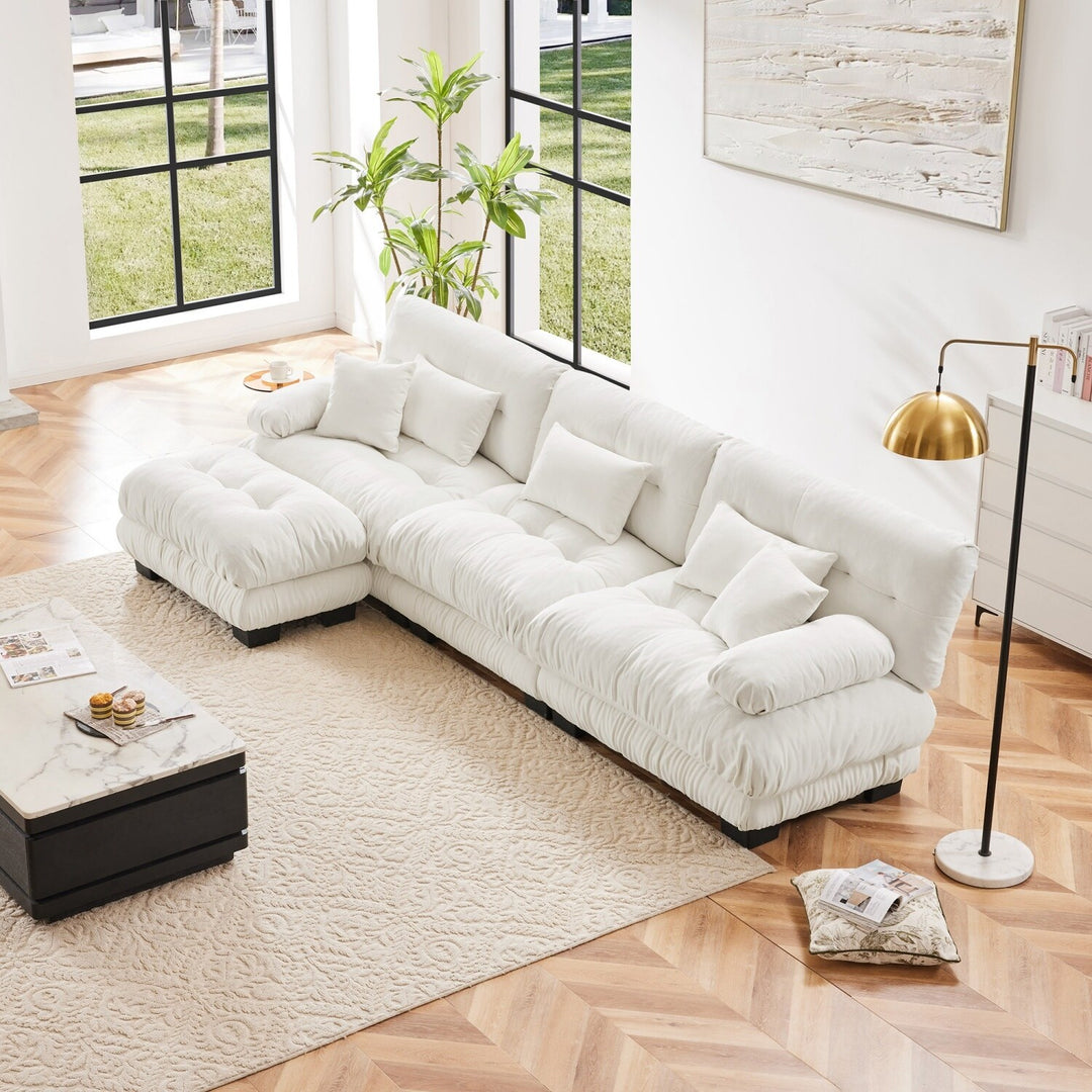 Luxury Chenille Modular Upholstered Sectional Sofa Couch with Convertible Ottoman