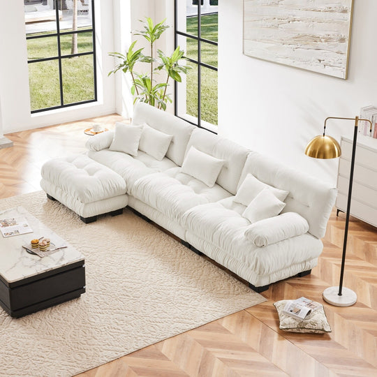 Luxury Chenille Modular Upholstered Sectional Sofa Couch with Convertible Ottoman