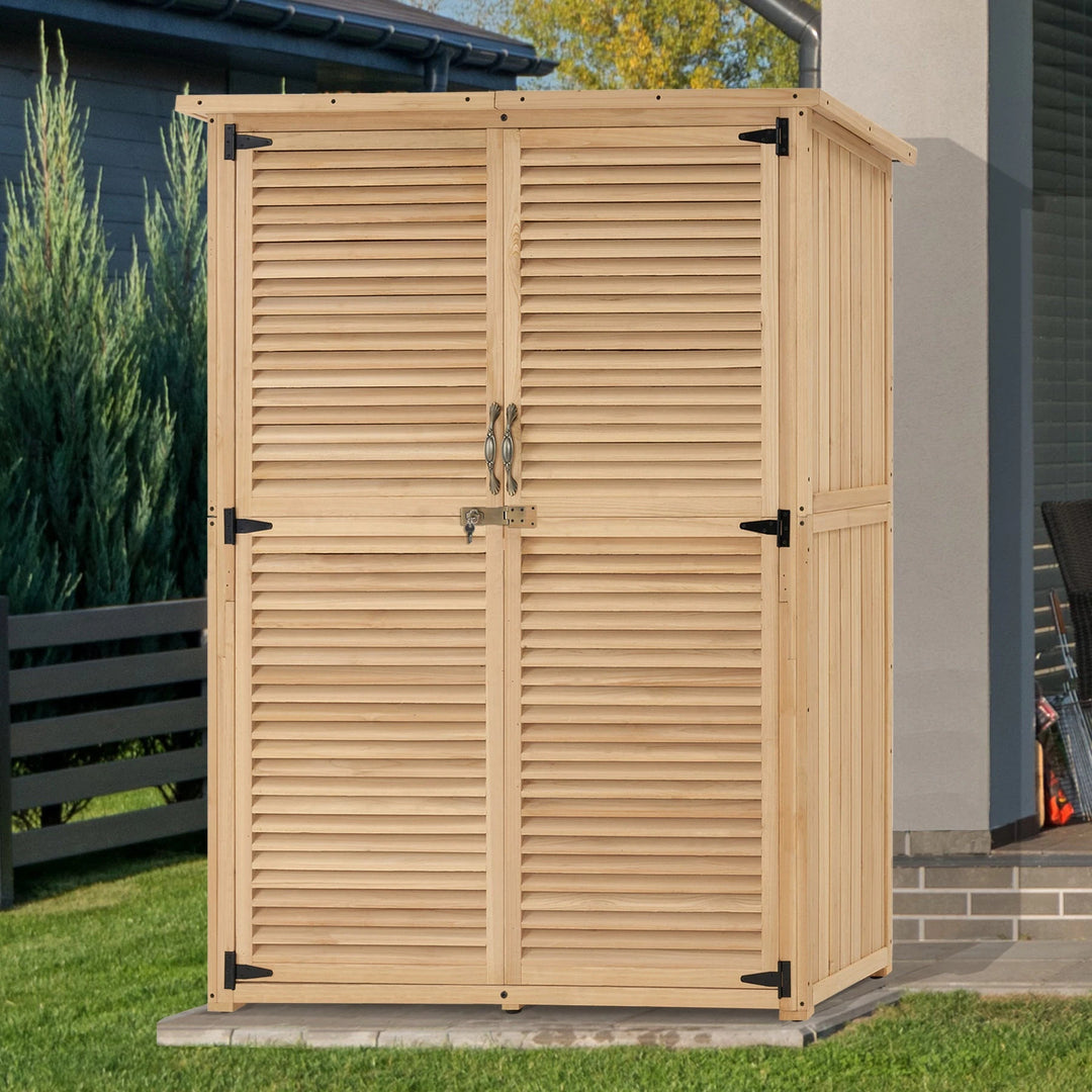 Outdoor Storage Cabinet Shed, Shuttered Doors with Lock, Wooden 0709 / 0808 / 1900