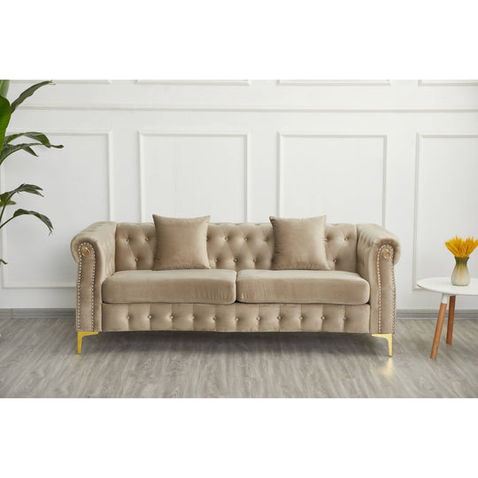 35"D X 85"W X 30.3"H Velvet Chesterfield Button-Tufted Sofa