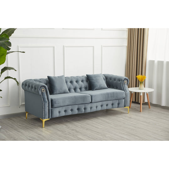 35"D X 85"W X 30.3"H Velvet Chesterfield Button-Tufted Sofa