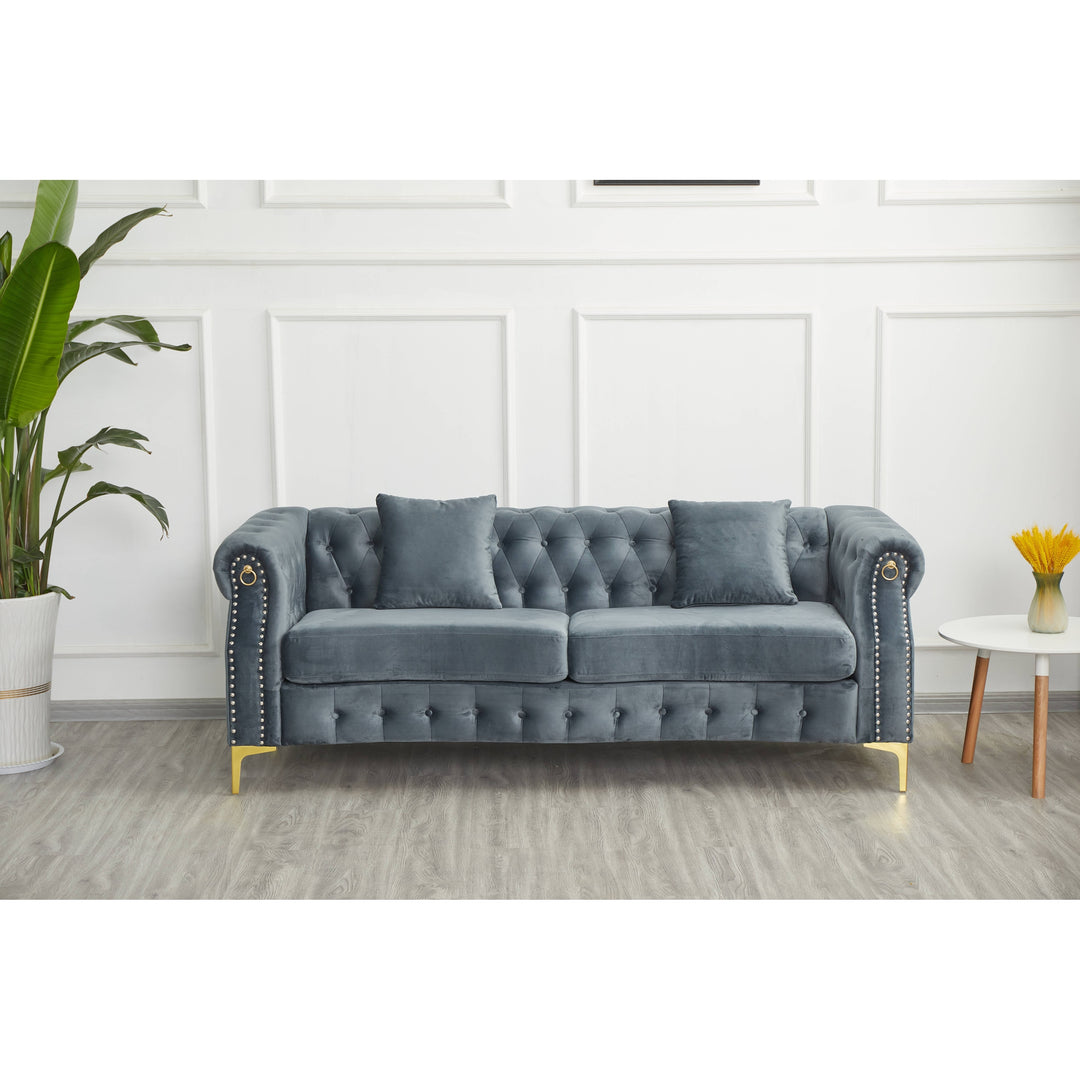 35"D X 85"W X 30.3"H Velvet Chesterfield Button-Tufted Sofa