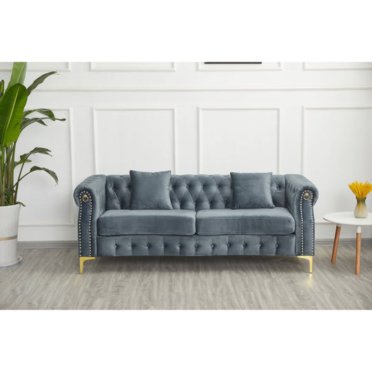 35"D X 85"W X 30.3"H Velvet Chesterfield Button-Tufted Sofa
