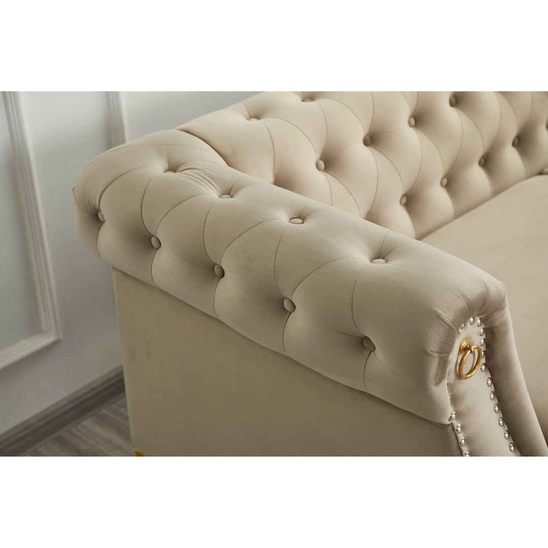 35"D X 85"W X 30.3"H Velvet Chesterfield Button-Tufted Sofa