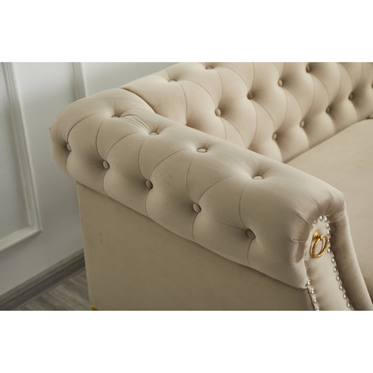 35"D X 85"W X 30.3"H Velvet Chesterfield Button-Tufted Sofa