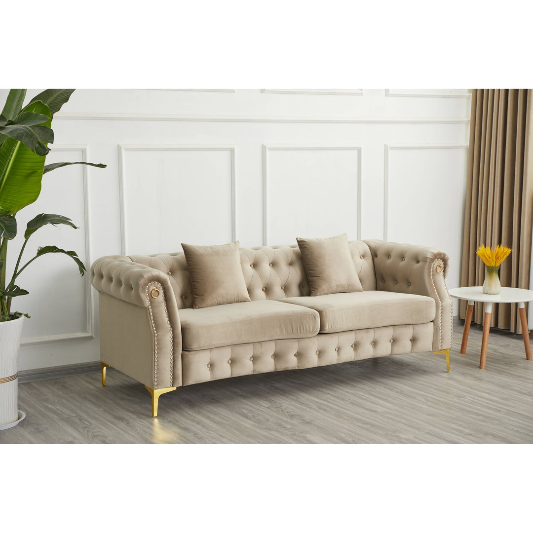 35"D X 85"W X 30.3"H Velvet Chesterfield Button-Tufted Sofa