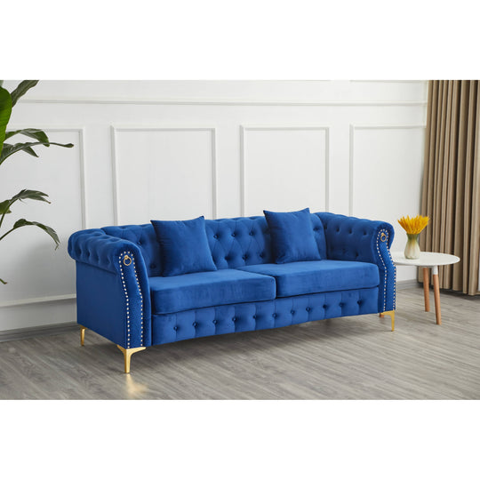 35"D X 85"W X 30.3"H Velvet Chesterfield Button-Tufted Sofa