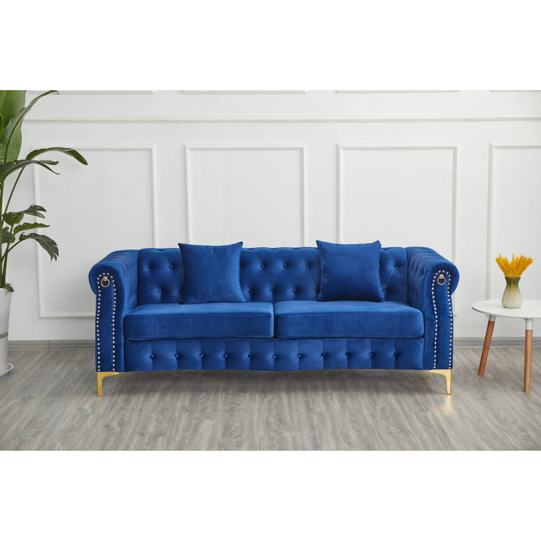 35"D X 85"W X 30.3"H Velvet Chesterfield Button-Tufted Sofa