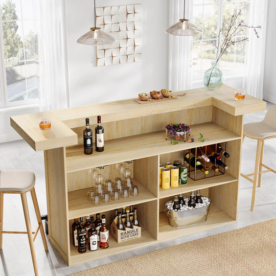 70.9" Wooden Home Bar Table with Wine Glass Holder, Pub Storage Unit Accent Table for Home Patio Basement