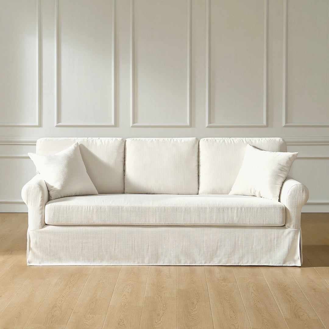 Enrico 82" Farmhouse Slipcovered Sofa with Rolled Armrest by