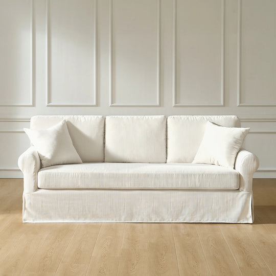 Enrico 82" Farmhouse Slipcovered Sofa with Rolled Armrest by