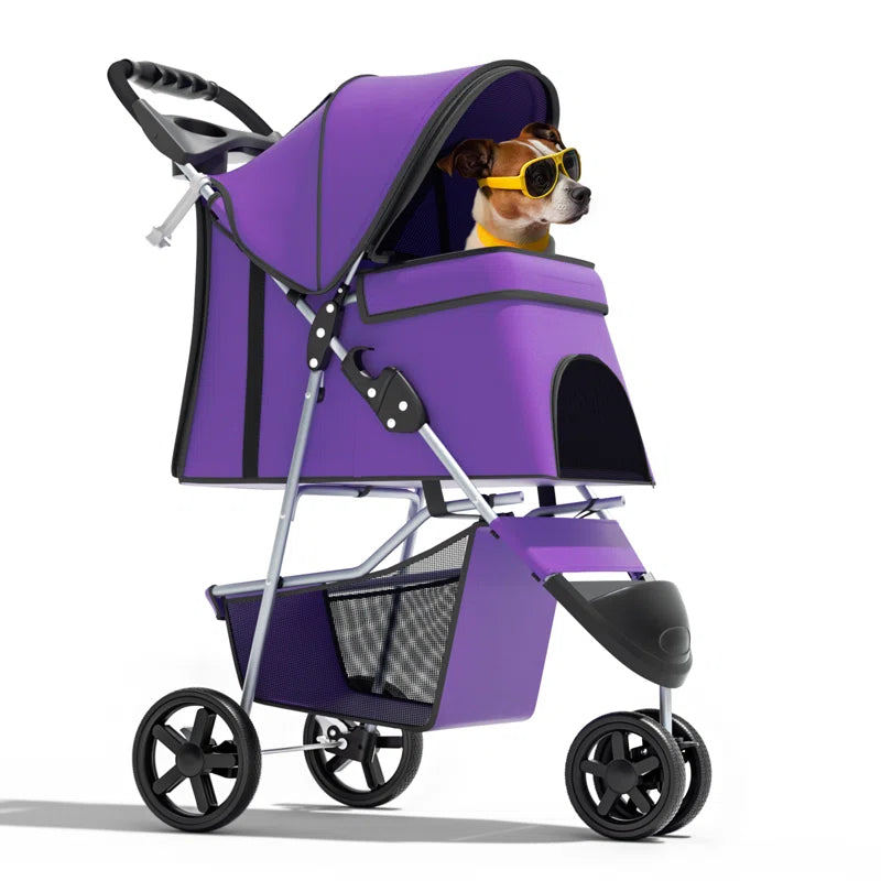 Foldable Pet Dog and Cat Stroller with Adjustable Canopy Storage Basket and Cup Holder for Small and Medium Pets