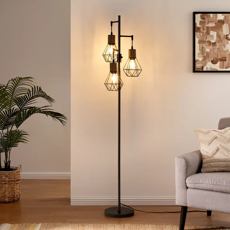Crevan 65" Dimmable Rattan Tree Floor Lamp with 3 Bulbs Included