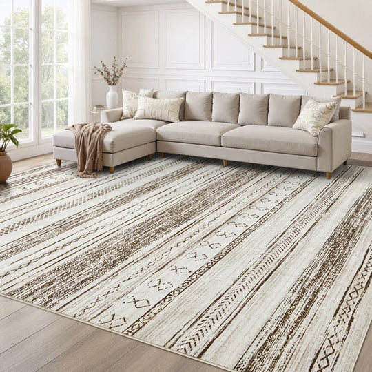 Anthonyville Area Rug Living Room Rugs: Washable Boho Large Neutral Farmhouse Soft Moroccan Stain Resistant Indoor Floor Carpet for Bedroom Nursery Kids Playroom Office Dining Room Home House Decor