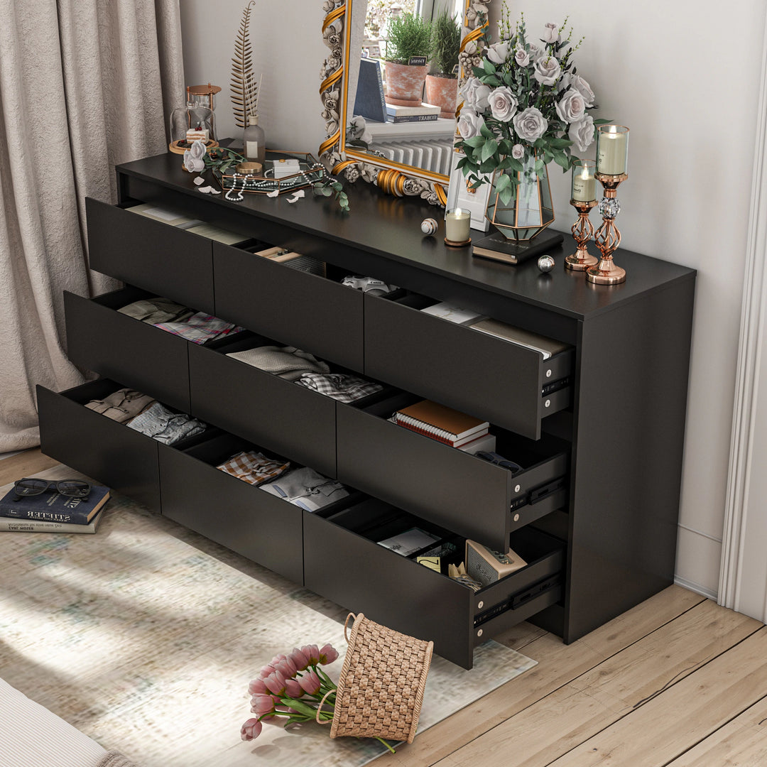 63"W 9 Drawer Dresser Accent Dresser for Living Room Bedroom Chest