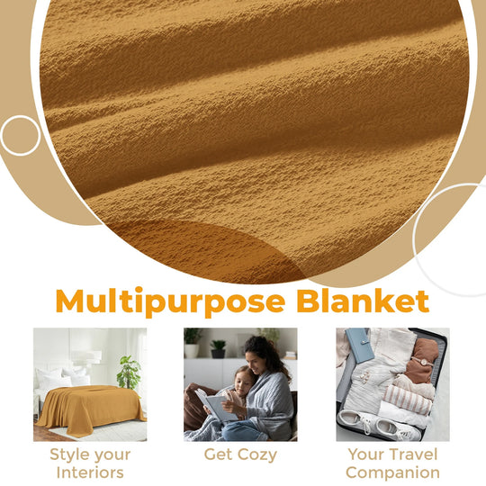 Waffle Weave Honeycomb Knit Soft Cotton Blanket