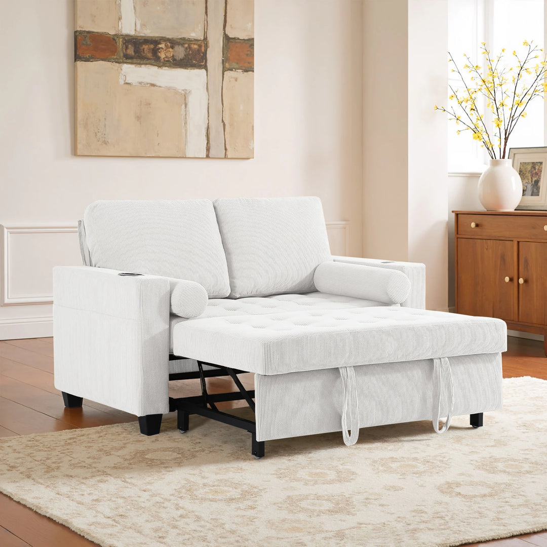 3-In-1 Pull-Out Sleeper Sofa Bed Convertible Adjustable Multi-Functional Loveseat with USB Port