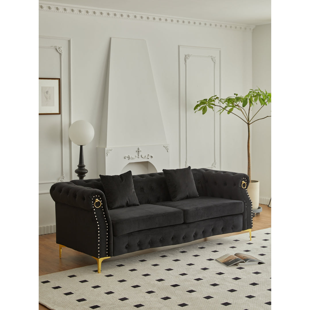 35"D X 85"W X 30.3"H Velvet Chesterfield Button-Tufted Sofa