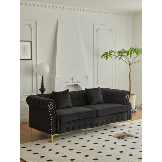 35"D X 85"W X 30.3"H Velvet Chesterfield Button-Tufted Sofa