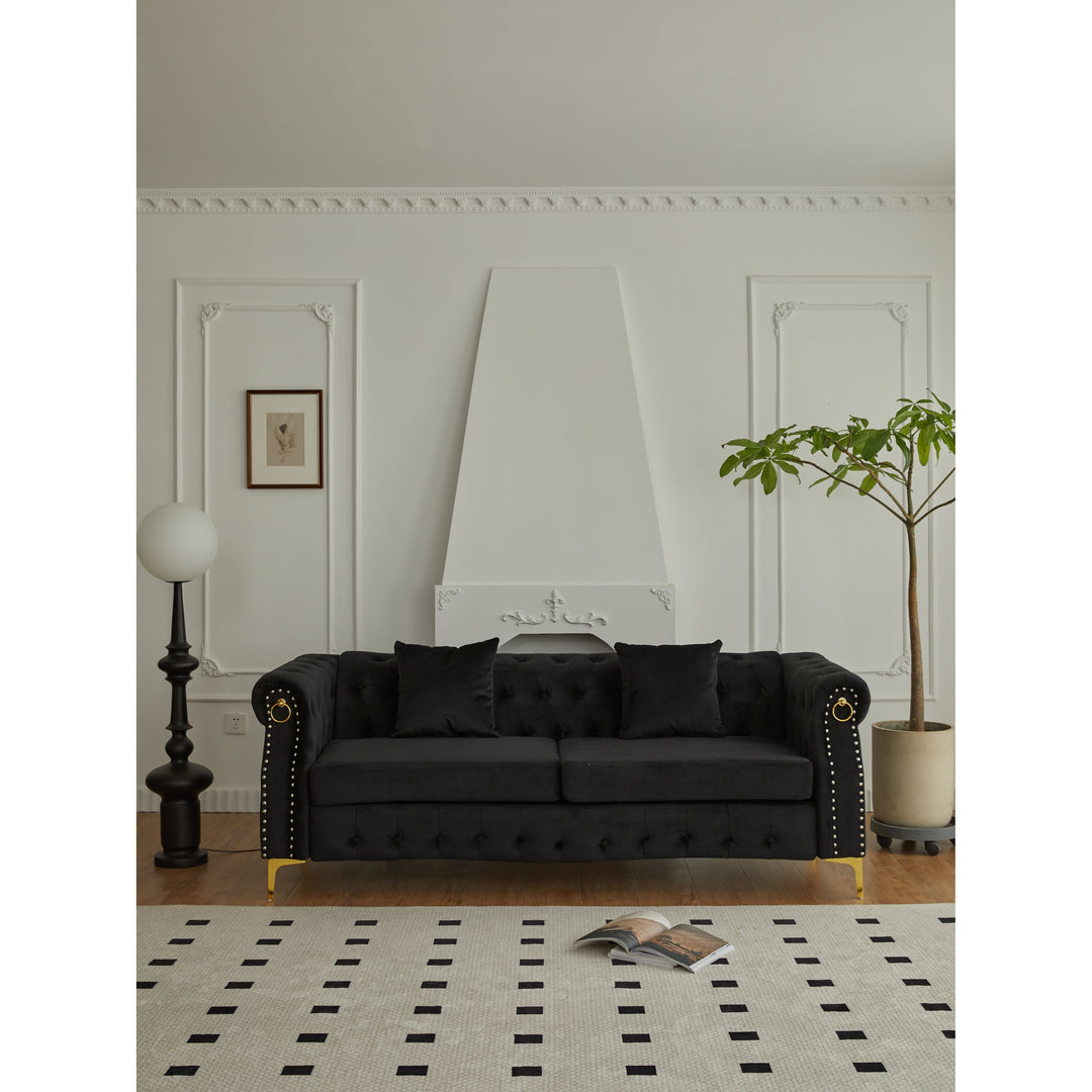 35"D X 85"W X 30.3"H Velvet Chesterfield Button-Tufted Sofa