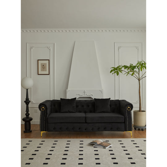 35"D X 85"W X 30.3"H Velvet Chesterfield Button-Tufted Sofa