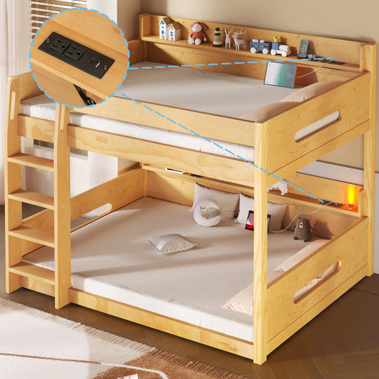 Queen over Queen Bunk Bed with Storage Shelves & USB Ports by