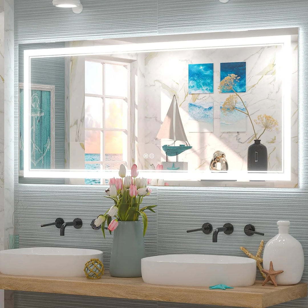 Full Size Front & Back LED Lighted Anti-Fog Tempered Glass Wall Bathroom Vanity Mirror, 3-Year Warranty & ETL Certification