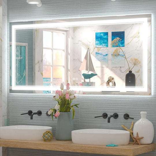 Full Size Front & Back LED Lighted Anti-Fog Tempered Glass Wall Bathroom Vanity Mirror, 3-Year Warranty & ETL Certification