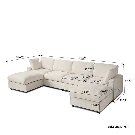 Modern Cloud Sectional Couches for Living Room Set, Chenille U-Shaped Sofa Couch