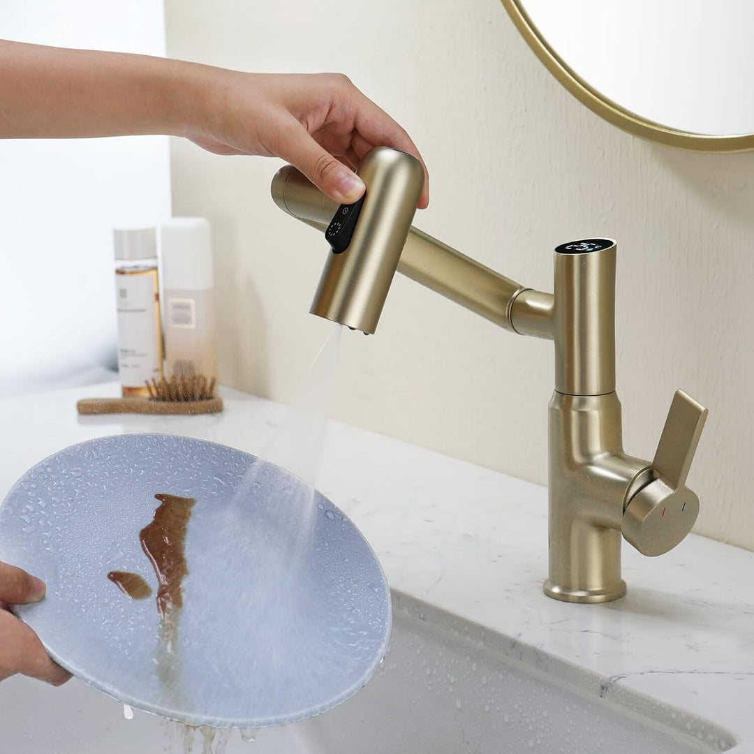 Rotatable Bathroom Faucet with Temperature Display in Fahrenheit (Batteries-Free), BF2204