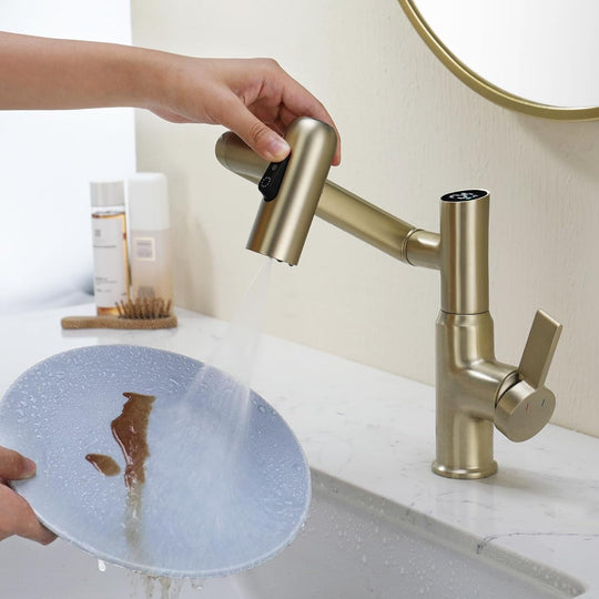 Rotatable Bathroom Faucet with Temperature Display in Fahrenheit (Batteries-Free), BF2204
