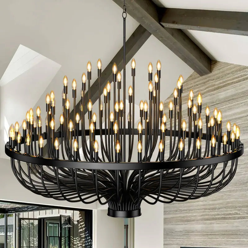 Modern Farmhouse Candle Chandelier Black Large Wagon Wheel Chandeliers