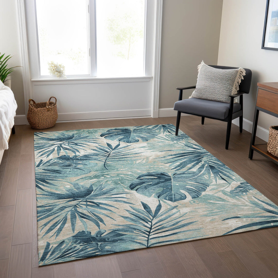 Machine Washable Indoor/ Outdoor Coastal Palm Chantille Rug