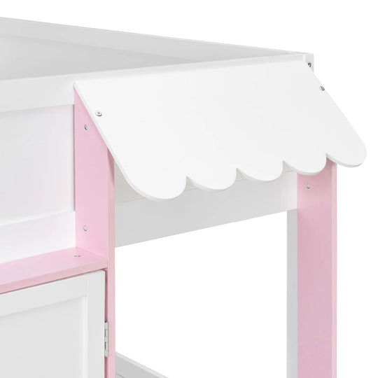 Full Loft House Bed with Playhouse Storage Modern Wood Cabin Bed for Kids