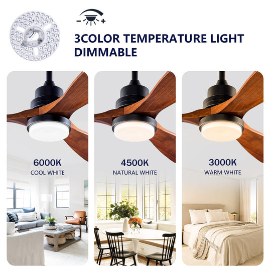 Sofucor 42"/48"/ 52"/60"Noiseless Walnut Wood Ceiling Fan with Remote Control, Integrated Light Optional