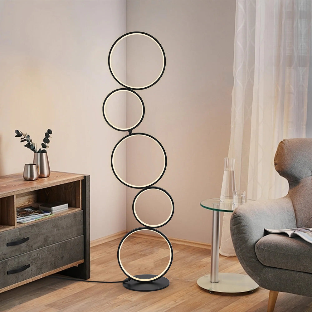 LED Modern Dimmable Floor Lamp, 3 Way Bright Corner Stand Lamp with 5-Ring for Living Room