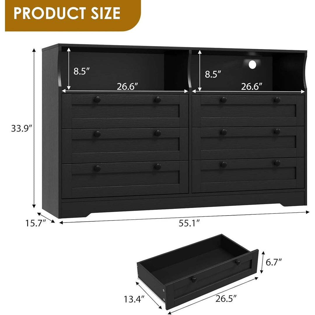 55" Black 6-Drawer Wood Dresser, Modern Storage Organizer for Bedroom, Living Room, Closet & Entryway