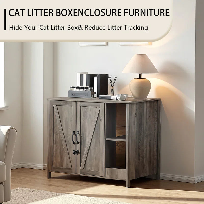 41.34''Cat Litter Box Enclosure with Litter Collector, Dog-Proof Adjustable Shelf and Outlet，For Litter Robot 3/4,Cat Washroom