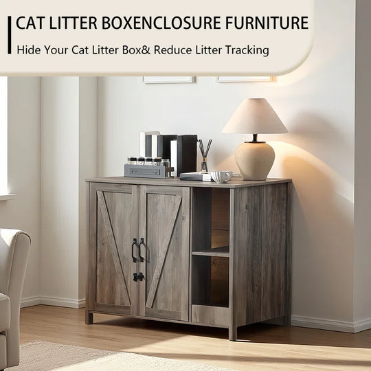 41.34''Cat Litter Box Enclosure with Litter Collector, Dog-Proof Adjustable Shelf and Outlet，For Litter Robot 3/4,Cat Washroom