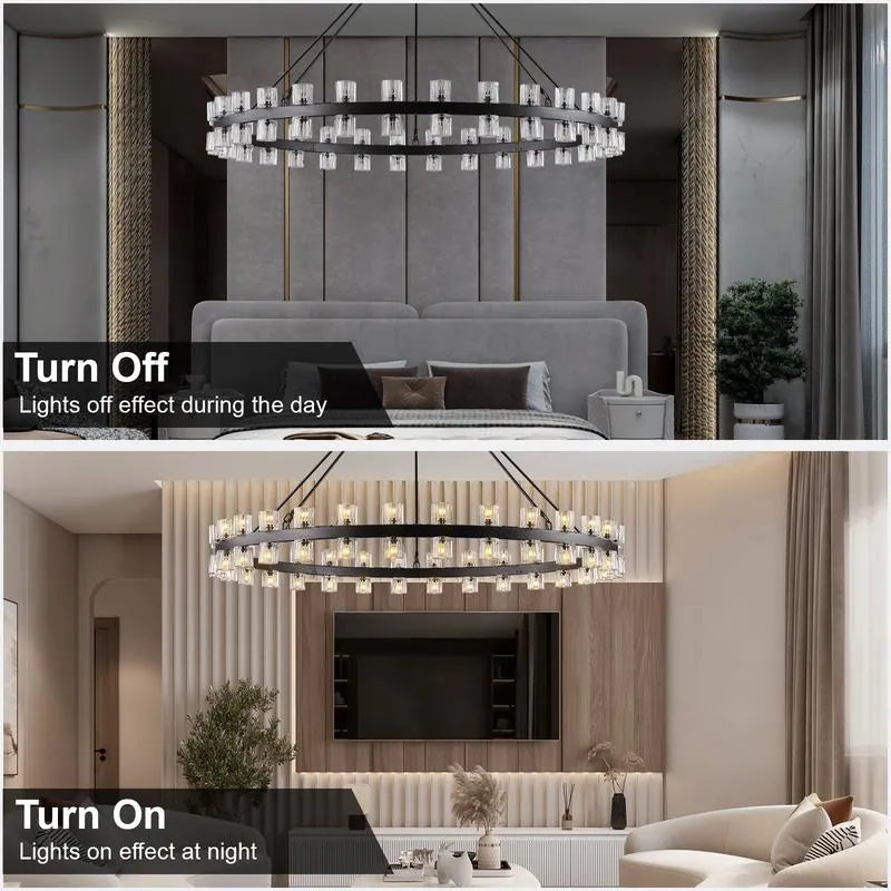 Wagon Wheel Chandelier with Crystal Shade