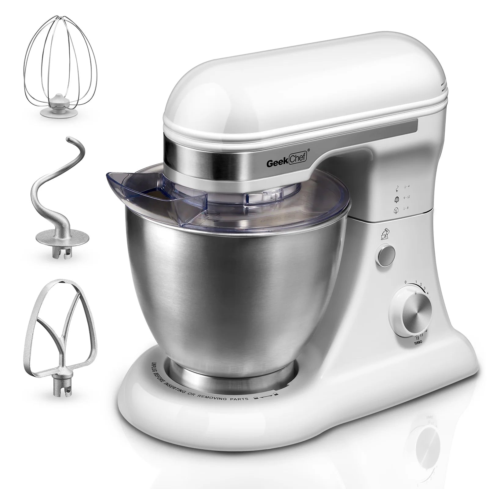 4.8QT 12-Speed Tilt-Head Electric Stand Mixer - Rotary Knob, Dough Hook/Whisk/Beater/Bowl