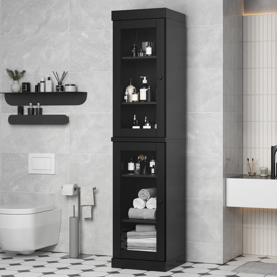 100% Solid Wood Bathroom Storage Cabinet, Adjustable Shelves, 16.5" Wide, 35.75" Tall