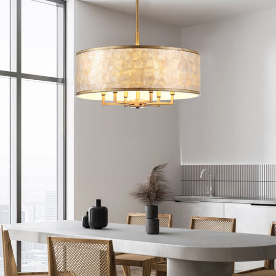 Getledel 24-Inch 6-Light Capiz Shell Drum Chandelier