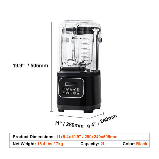 Professional Blender, Commercial Countertop Blenders, 68 Oz Glass Jar Blender Combo, Stainless Steel for Frozen Drinks